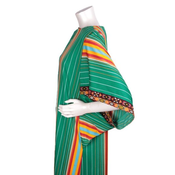 Vintage Gottex Maxi Caftan Dress Boho Kimono Hippie Stripe Green Yellow Red 70s - Picture 4 of 11